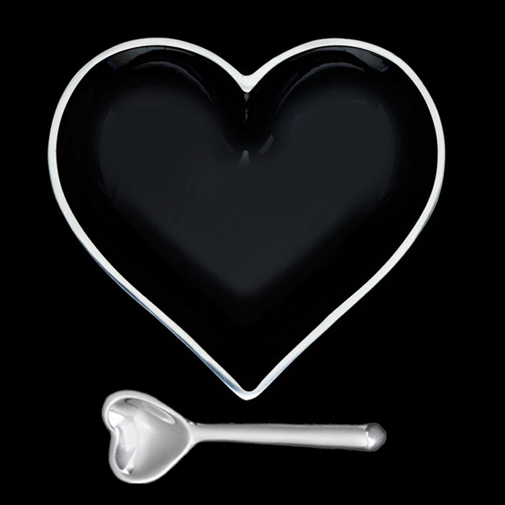 Happy Shiny Black Heart with Heart Spoon
