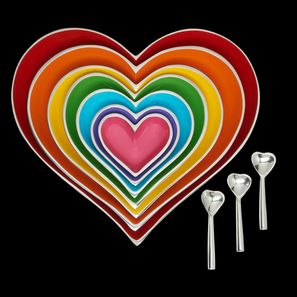 7 Hearts Bowl Set with 3 Heart Spoons - Rainbow