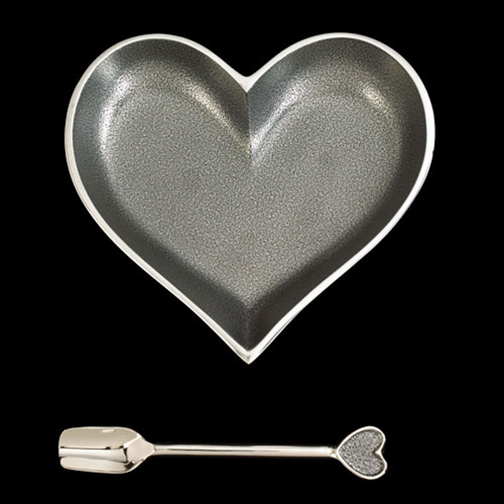 Silver Heart Dish with Shpoon