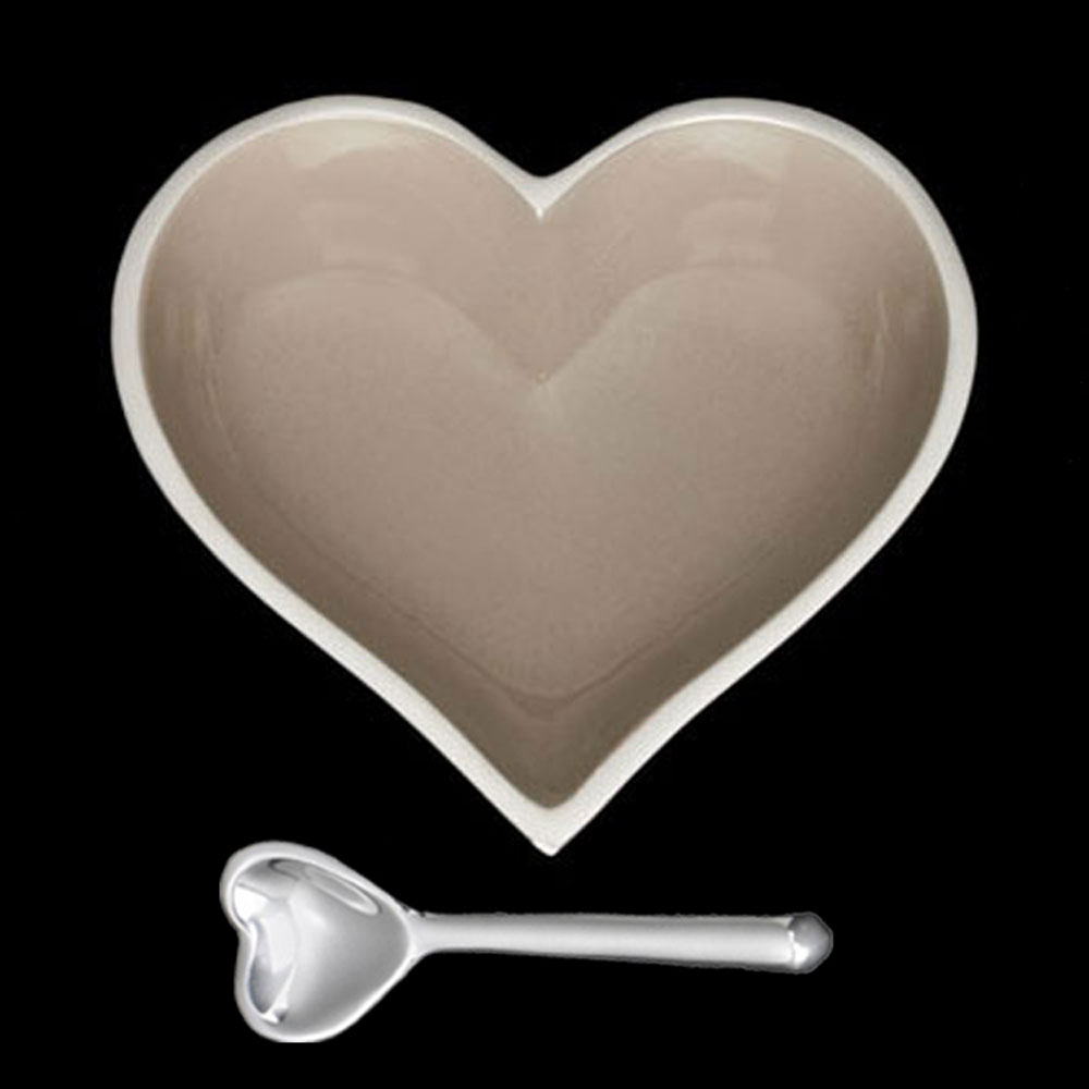 Happy Taupe Heart with Heart Spoon