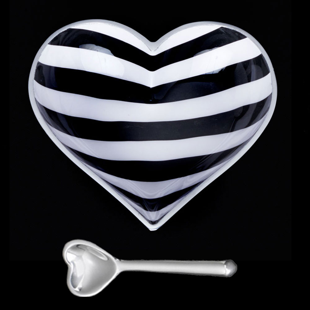 Happy Black and White Stripe Heart with Heart Spoon