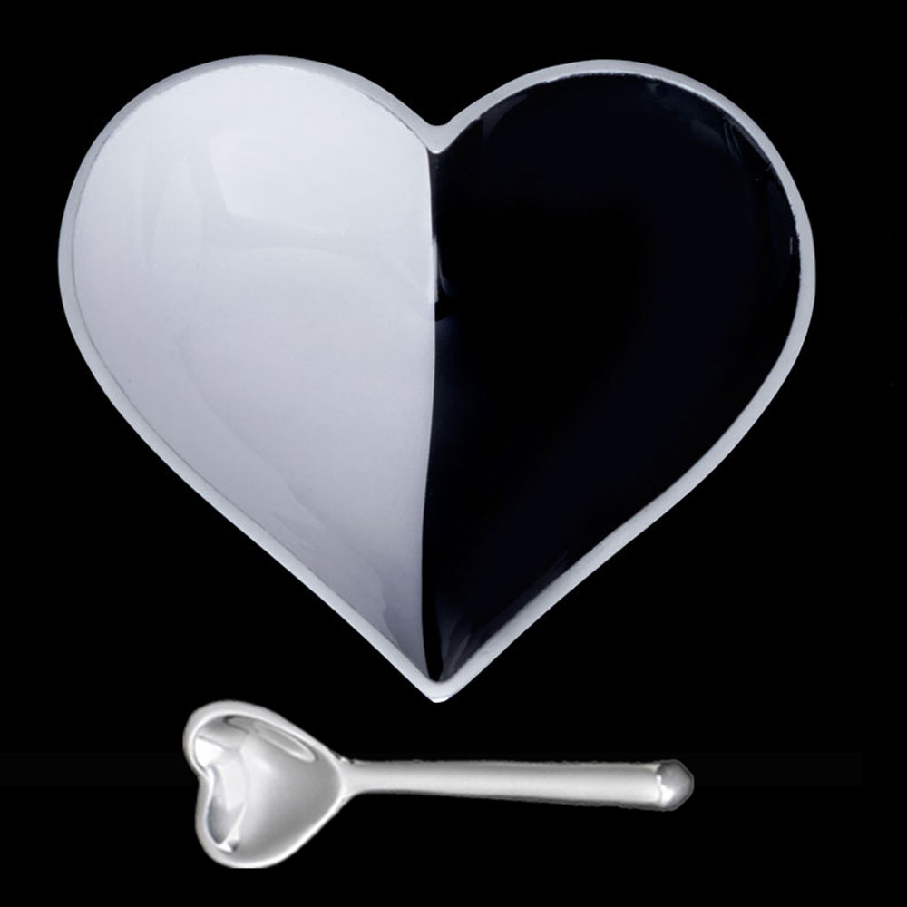 Happy Black & White Cookie Heart with Heart Spoon