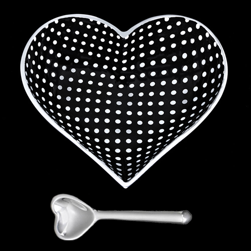 Happy Black Heart with White Dots with Heart Spoon