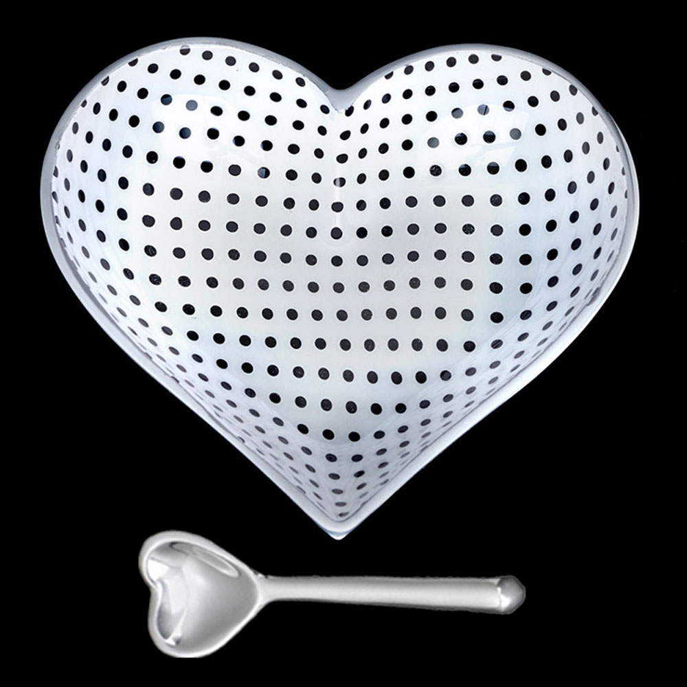 Happy White Heart with Black Dots with Heart Spoon