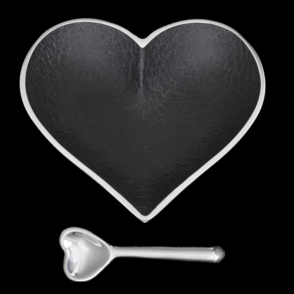 Happy Black Leather Heart with Heart Spoon