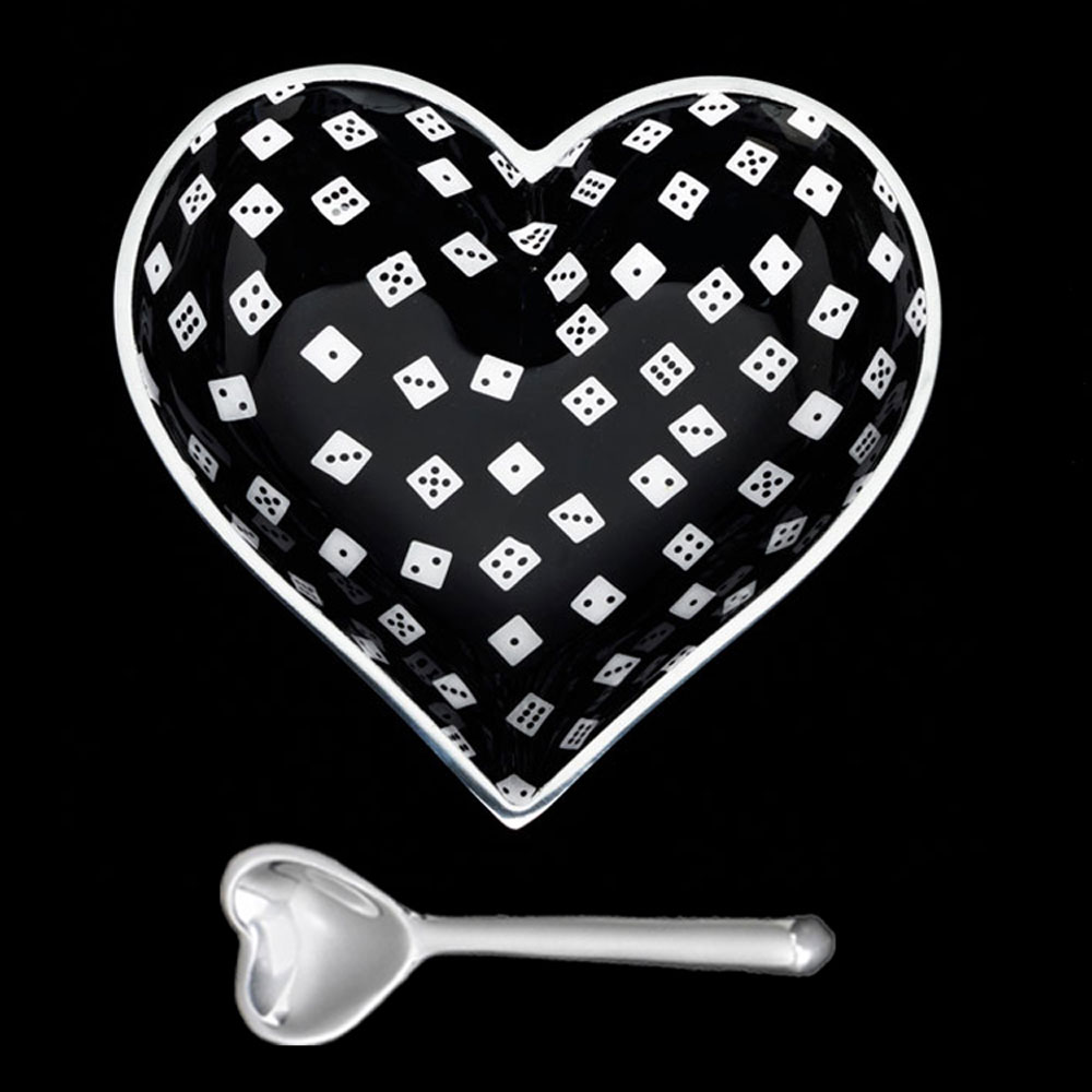 Happy Black & White Dice Heart with Heart Spoon