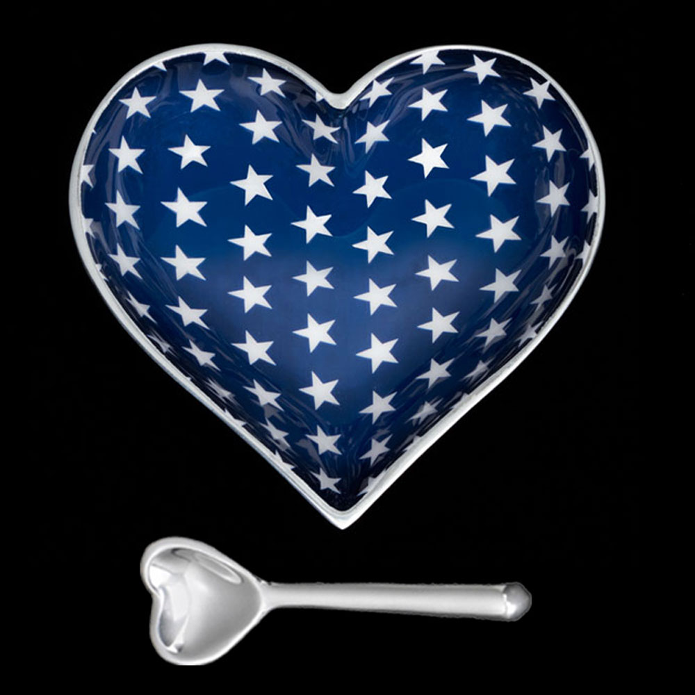 Happy Blue Heart with White Stars with Heart Spoon