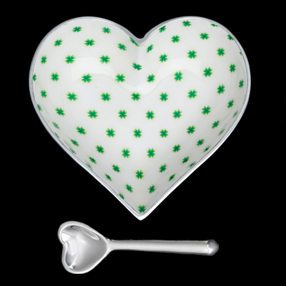 Happy Lucky Green Clover Heart with Heart Spoon