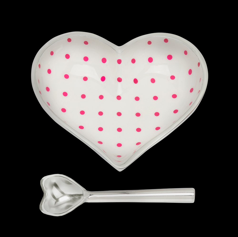 Happy White Heart with Pink Dots with Heart Spoon