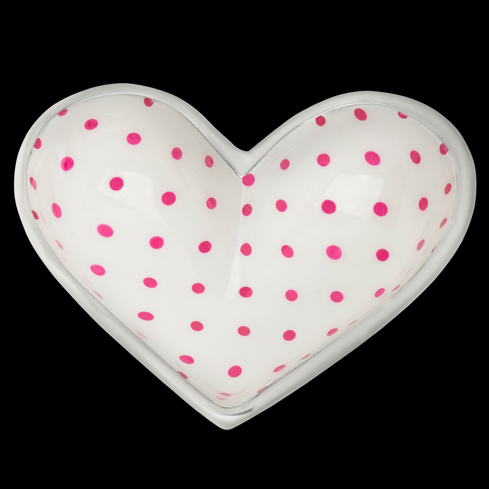 Tiny White Heart with Pink Dots