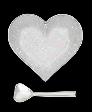 Happy Sparkly Silver Heart with Heart Spoon