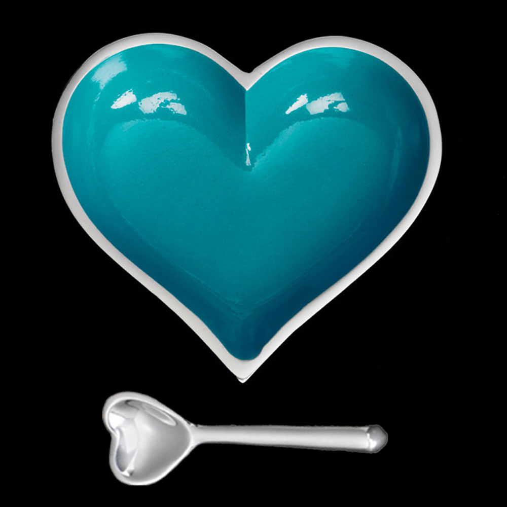Happy Aqua Blue Heart with Heart Spoon