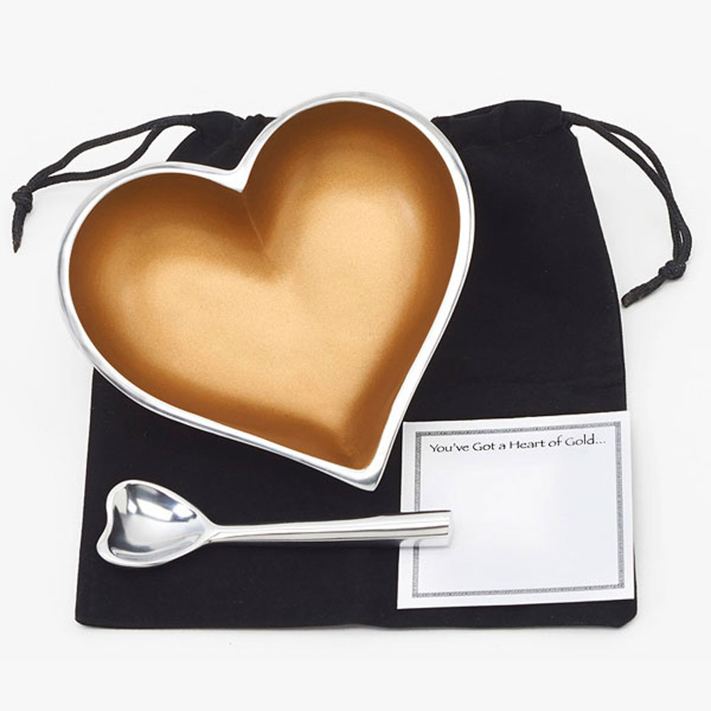 Heart of Gold with Heart Spoon, Velvet Bag and Note Card