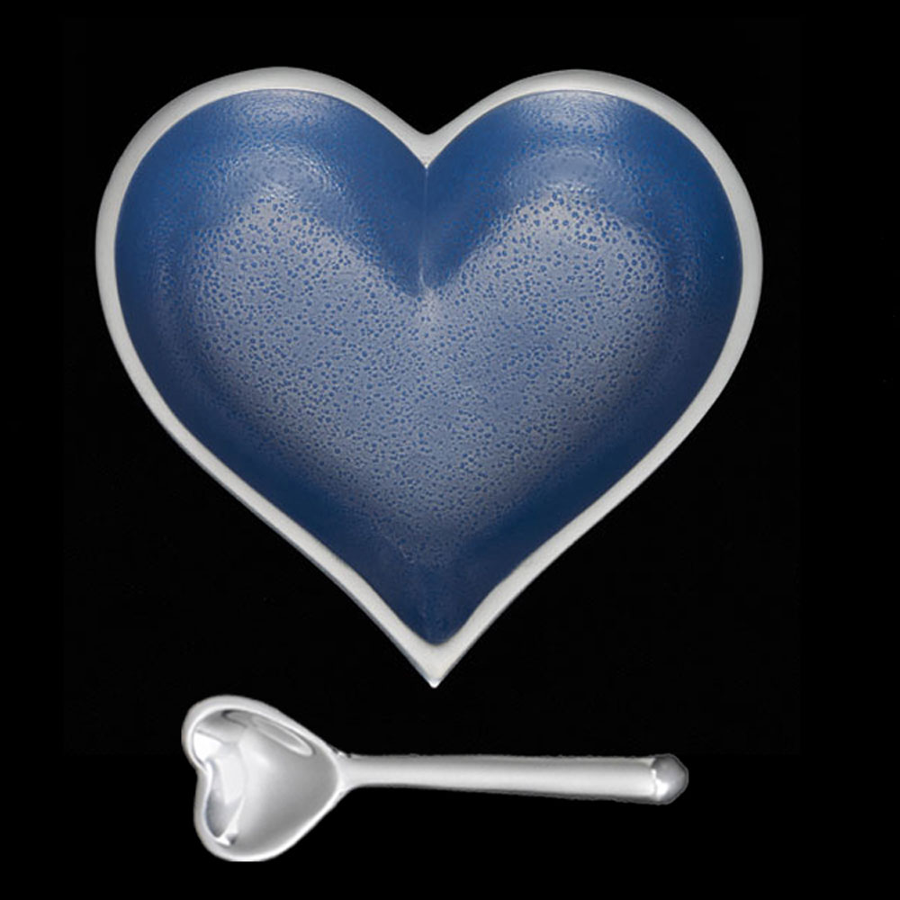 Happy Denim Blue Heart With Heart Spoon