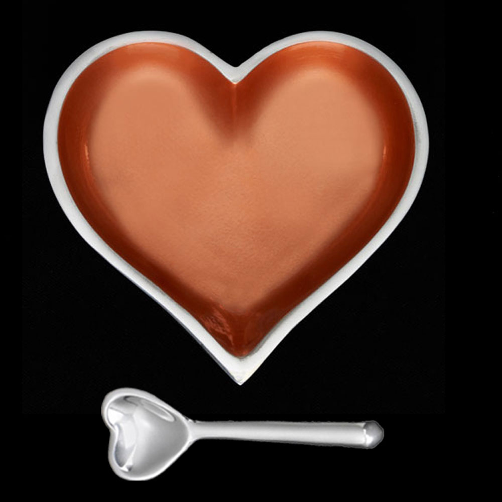 Happy Metallic Copper Heart With Heart Spoon