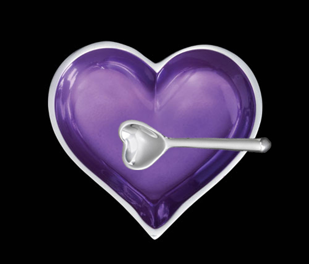 Happy February Amethyst Purple Birthstone Heart with Heart Spoon