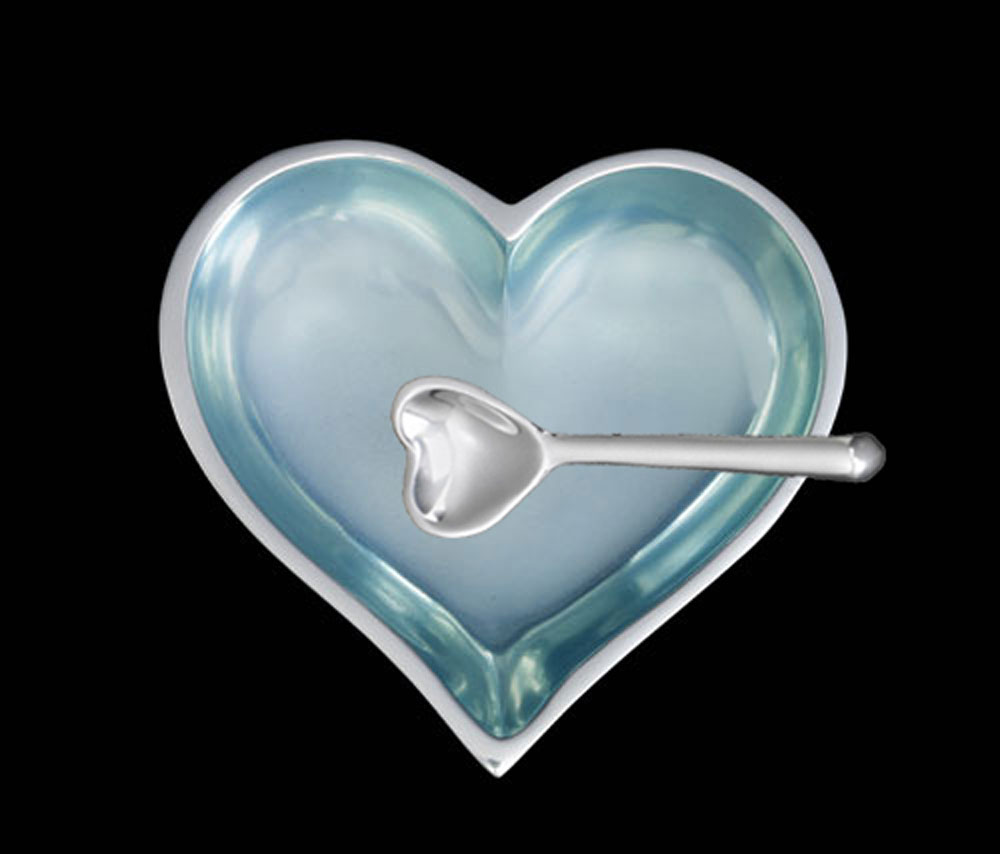 Happy March Blue Green Aquamarine Heart with Heart Spoon