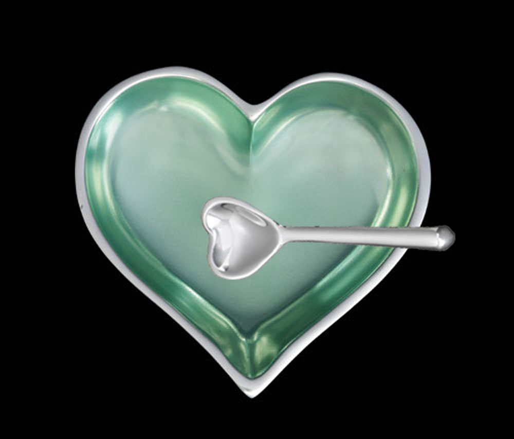 Happy August Peridot Green Birthstone Heart with Heart Spoon